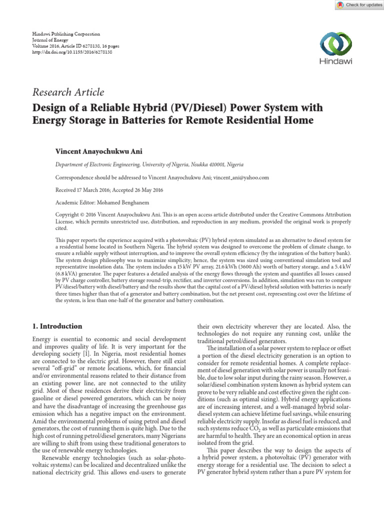 Journal of Energy - 2016 - Ani - Design of A Reliable Hybrid PV Diesel ...