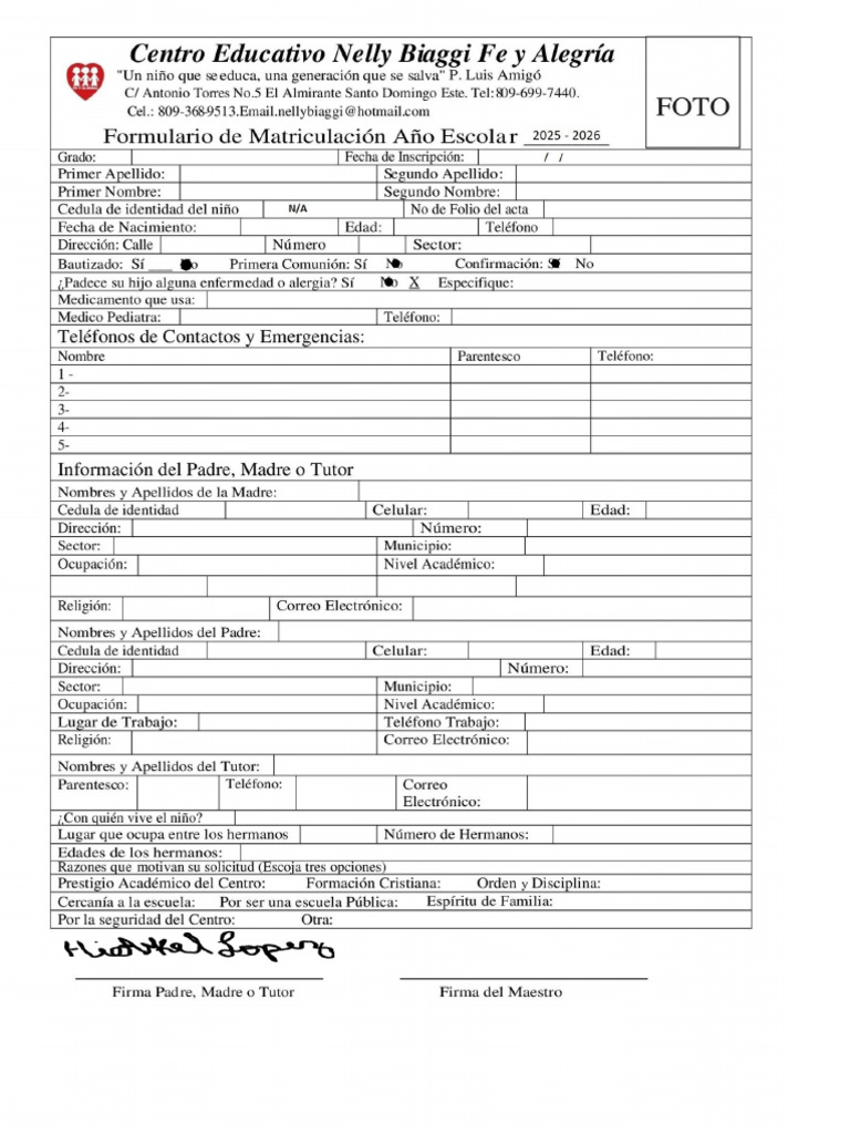 Información de Contacto Familiar | PDF