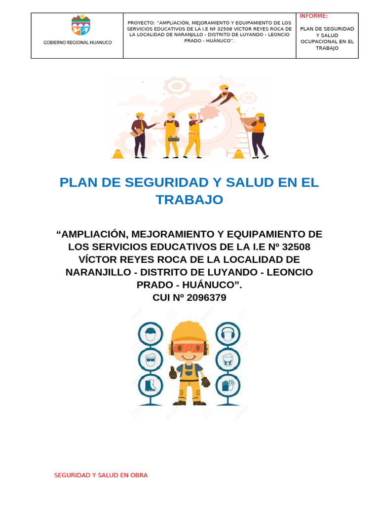 Plan de Seguridad y Salud en Obra Huánuco | PDF | Seguridad y salud ...