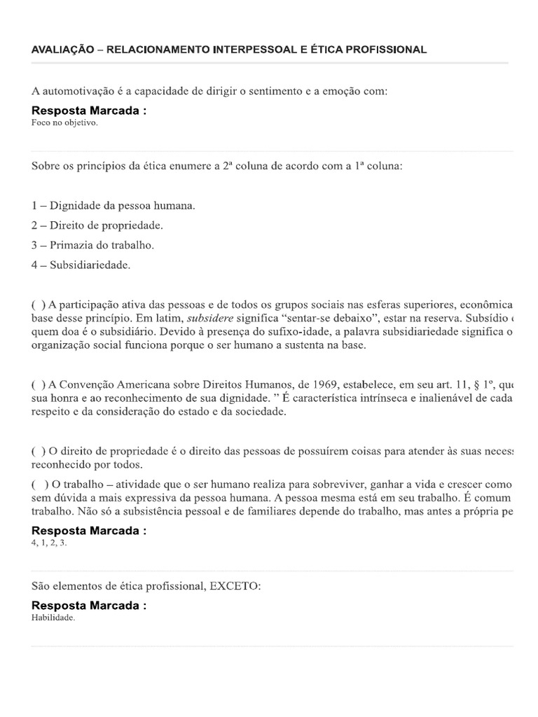 Avaliação Relacionamento Interpessoal e Ética Profissional | PDF