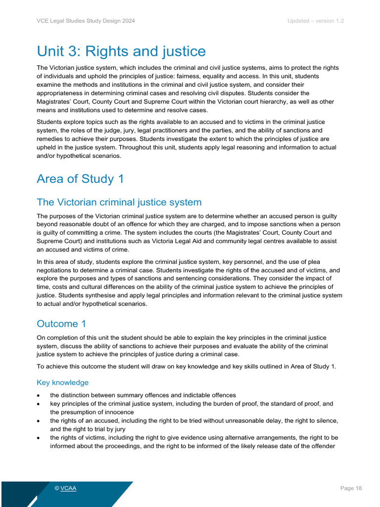 VCE Legal Studies: Justice Systems Overview | PDF | Crime & Violence ...