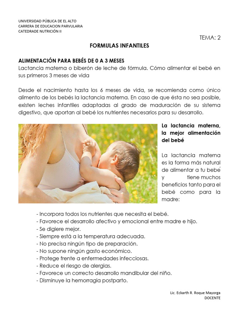 Fórmulas Infantiles para Bebés de 0 a 6 Meses | PDF | Leche ...