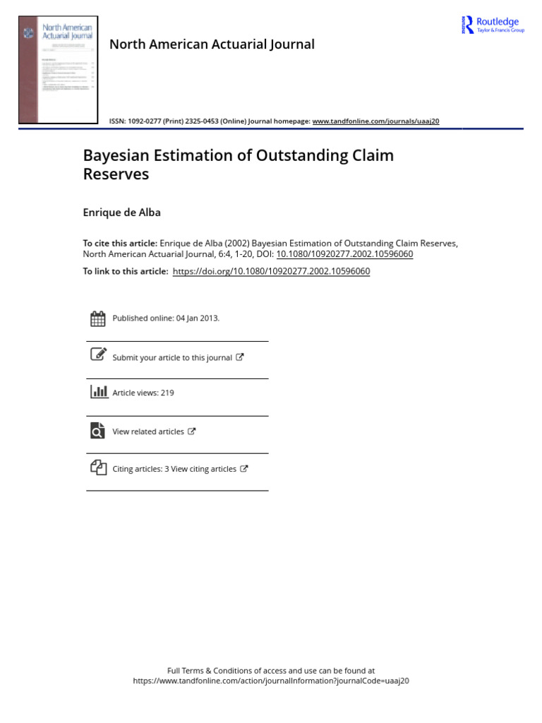 Bayesian Estimation of Outstanding Claim Reserves | PDF | Bayesian ...