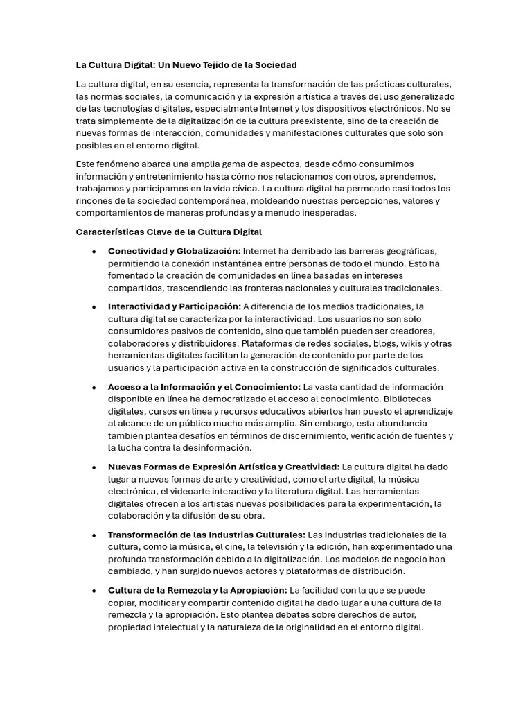 Impacto de la Cultura Digital en la Sociedad | PDF | Internet