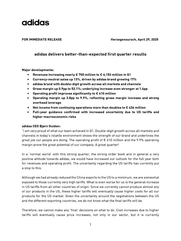 adidas Q1 2025 Revenue Surges 13% | PDF | Equity (Finance) | Balance Sheet