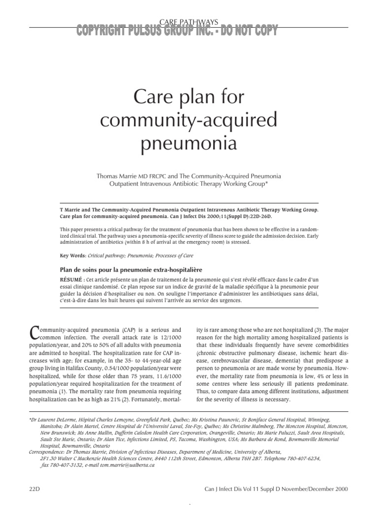 Care Plan For Community-Acquired Pneumonia | PDF | Pneumonia | Patient