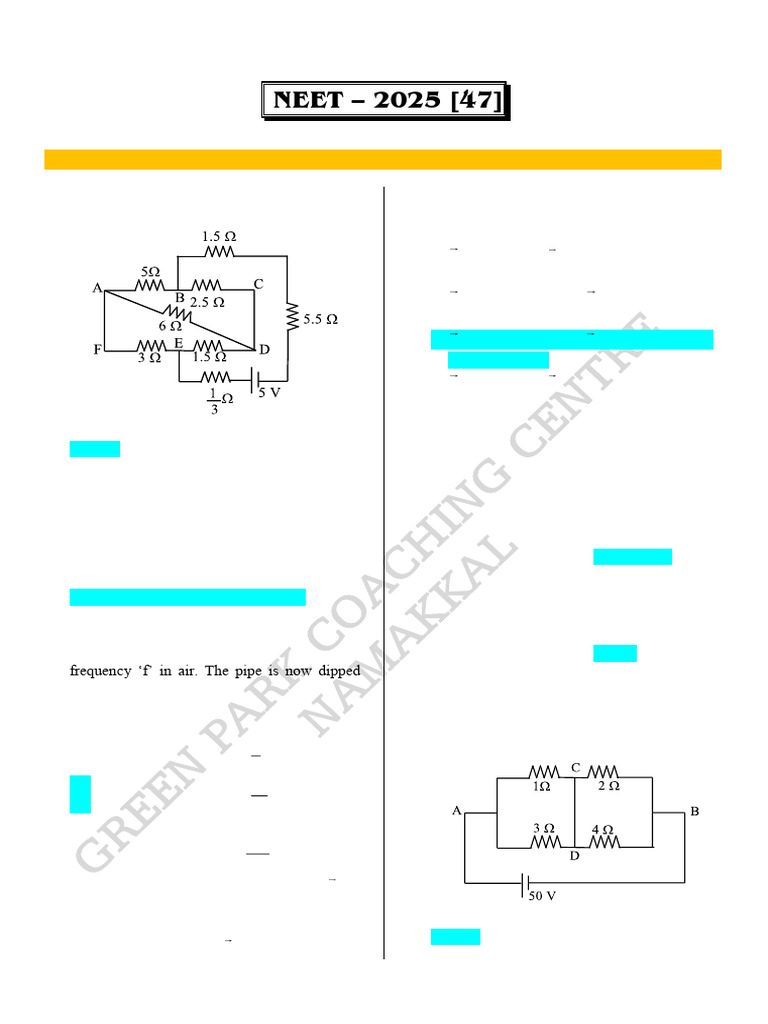 Neet - 2025 | PDF | Series And Parallel Circuits | Electron