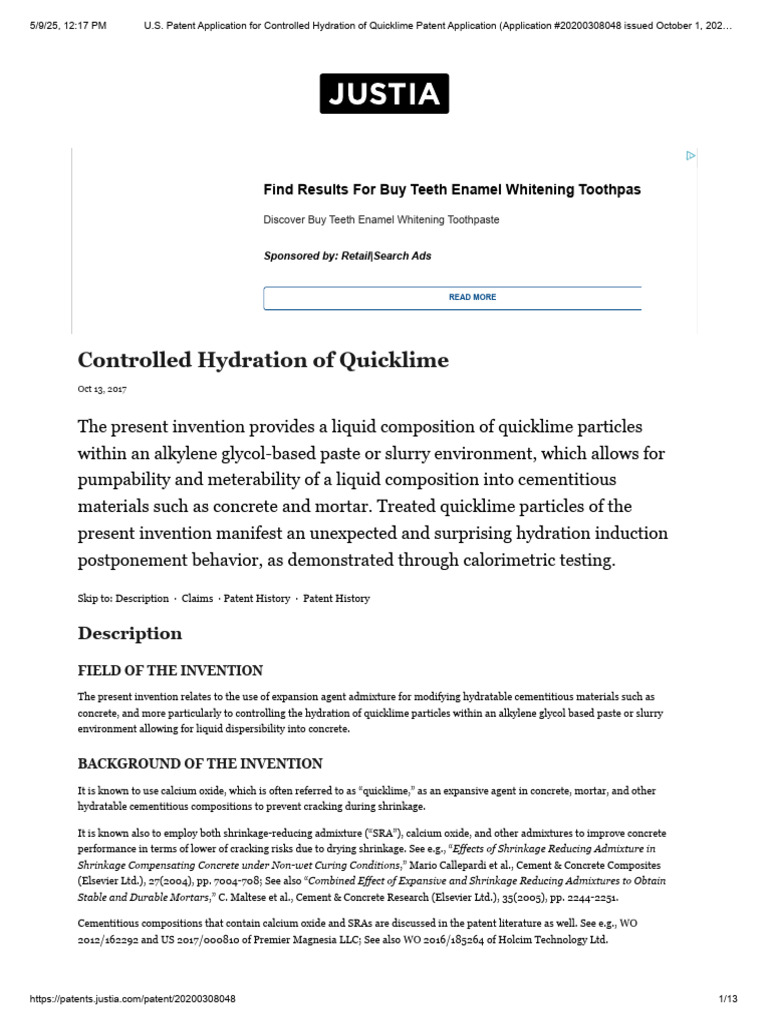 Controlled Quicklime Hydration Method | PDF | Cement | Concrete