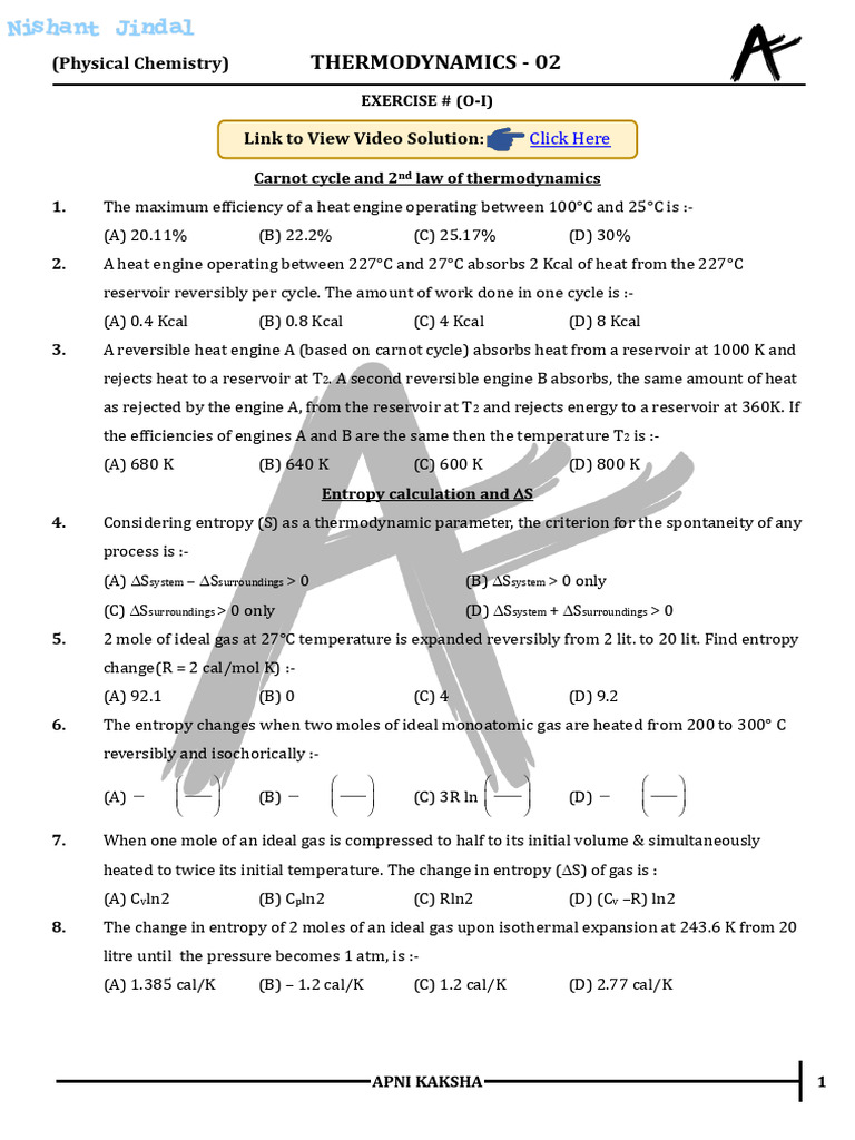 Sheet - 01 - Thermodynamics - 2 (O-I) NJ - 247 | PDF | Heat | Entropy
