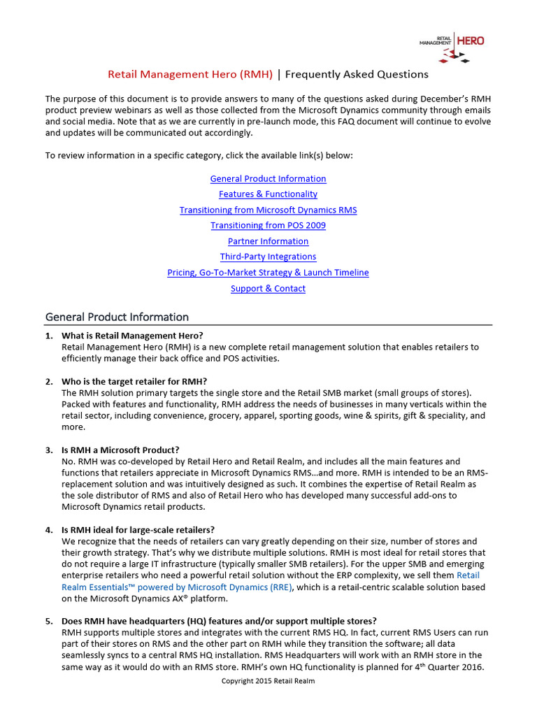 RMH FAQ: Features & Integration Insights | PDF | Point Of Sale | Emv
