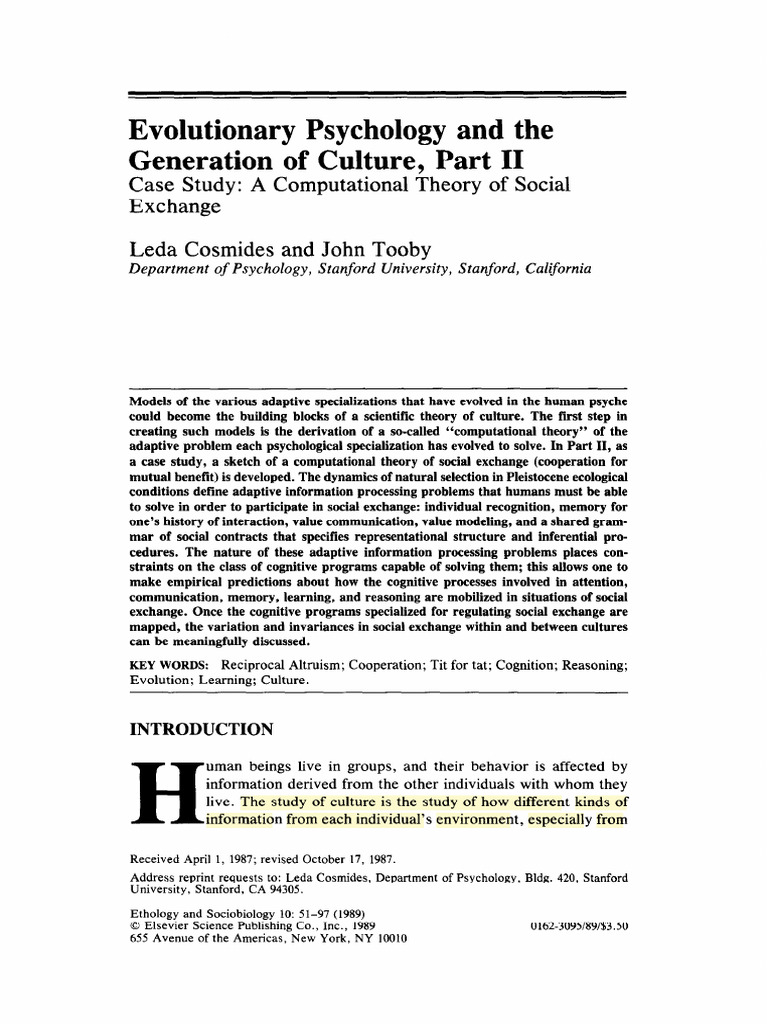 Computational Theory of Social Exchange | PDF | Cooperation | Evolution