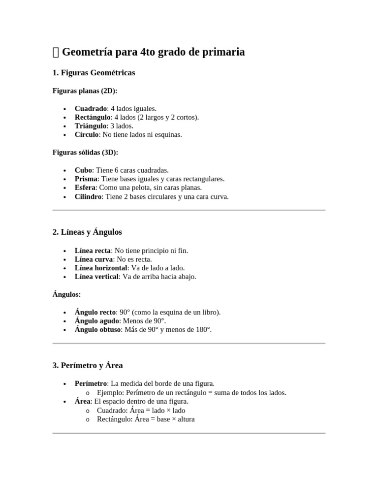 Geometría para 4to grado de primaria | PDF