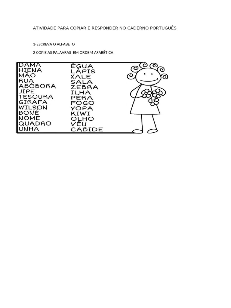 Atividade para Copiar e Responder No Caderno Português 1 Ano | PDF