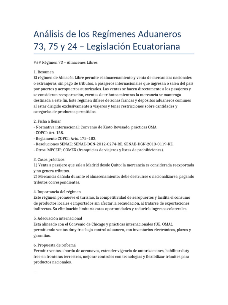 Análisis de Regímenes Aduaneros en Ecuador | PDF | aduana