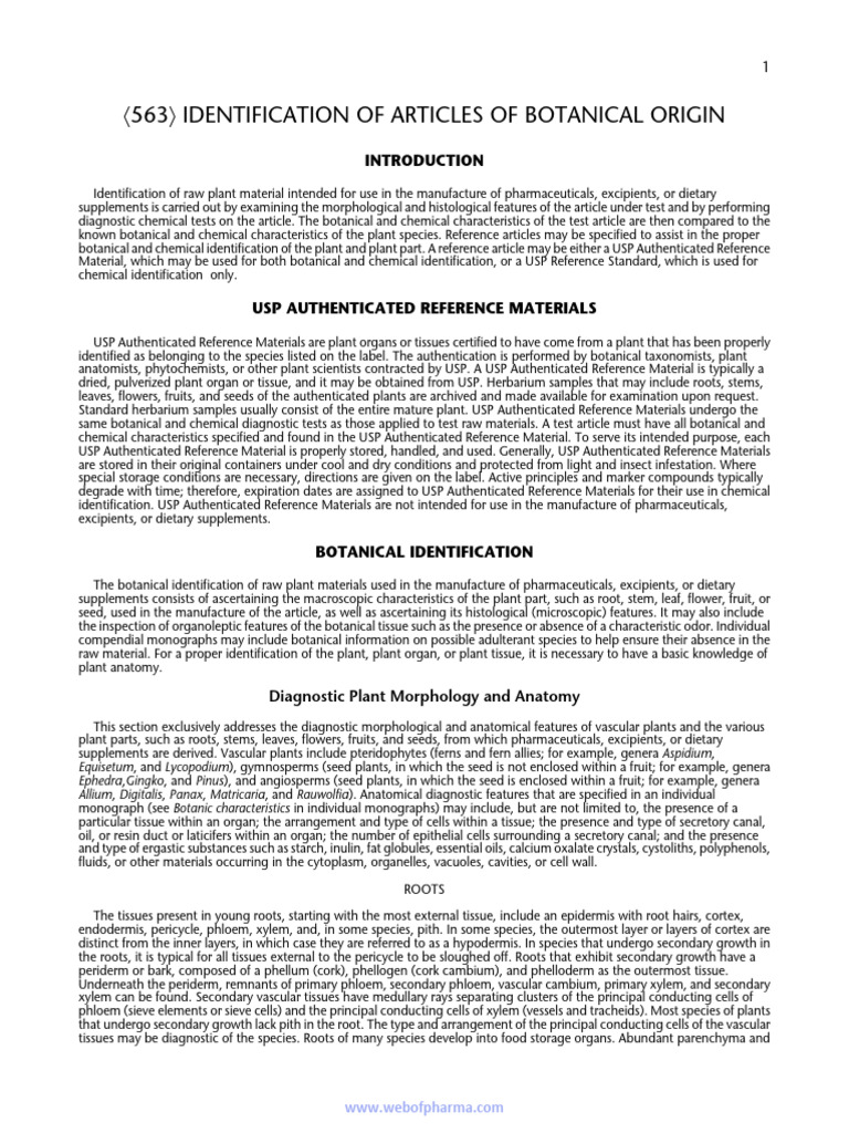 〈563〉 Identification of Articles of Botanical Origin | PDF | Plant Stem ...
