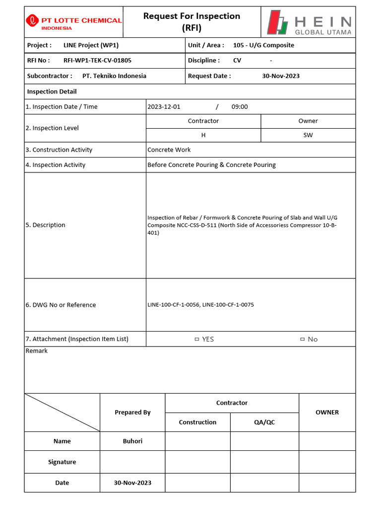 Rebar & Formwork Inspection Report | PDF | Structural Engineering | Masonry