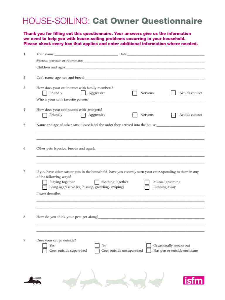 Cat House-Soiling Questionnaire | PDF