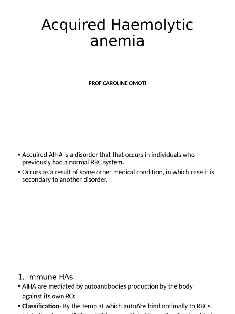 Acquired Hemolytic Anemia Overview | PDF | Hematology | Medical Specialties
