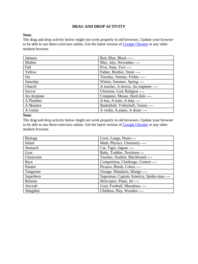 Drag and Drop Activity | PDF