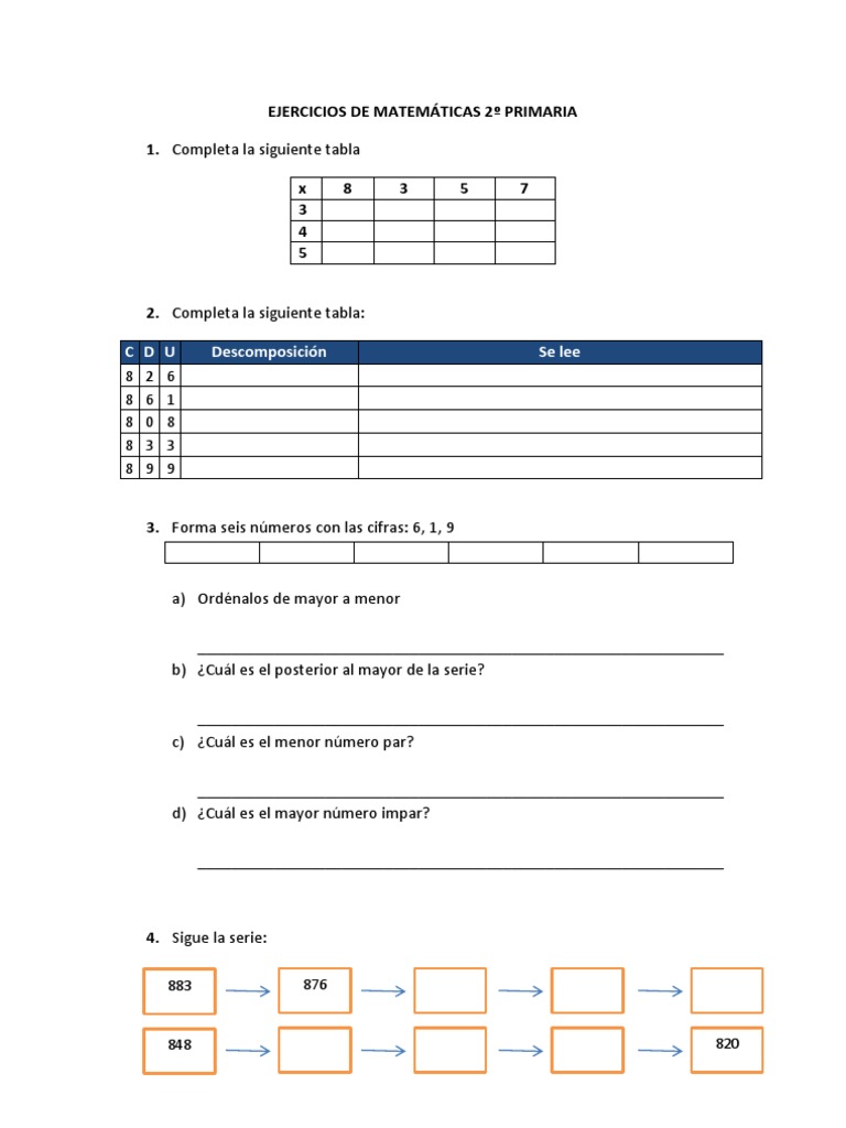 Ejercicios de Matemáticas 2º Primaria | PDF