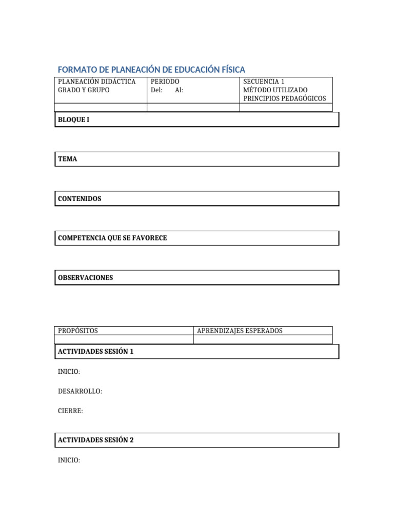 Formato de Planeación en Educación Física | PDF