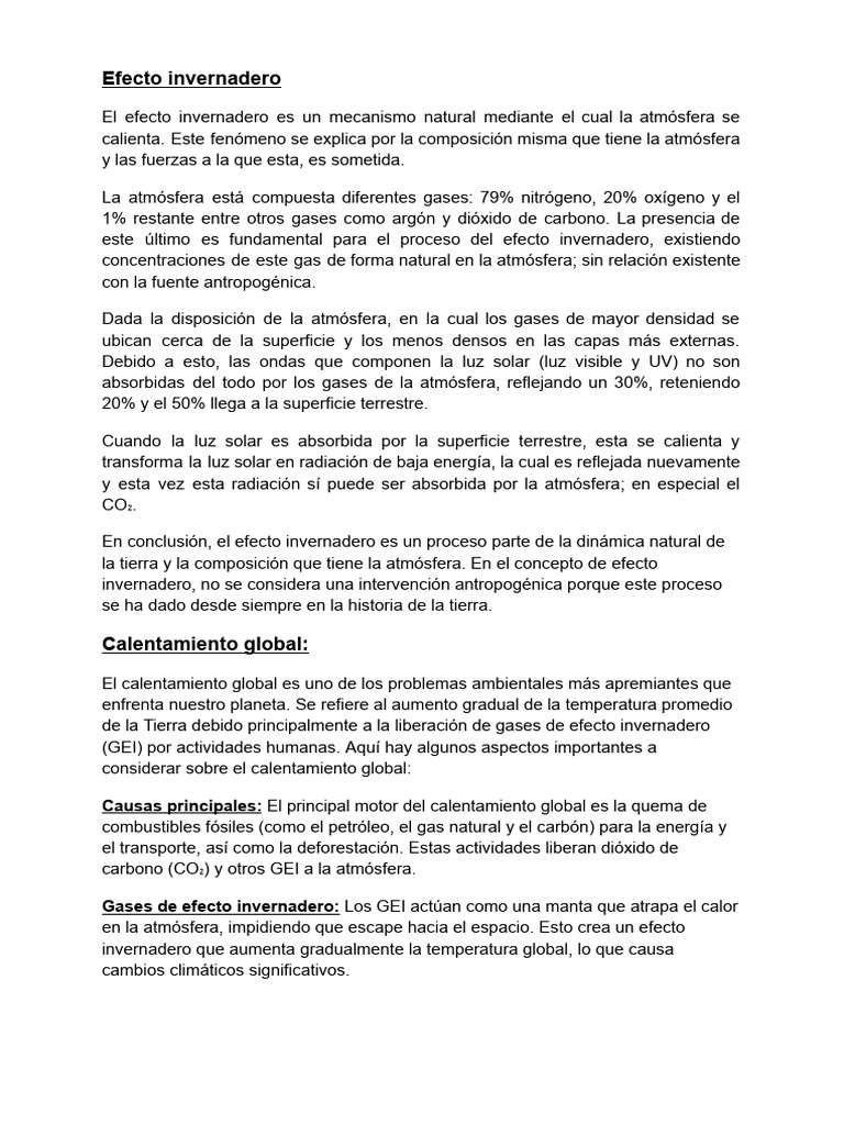 Efecto Invernadero y Calentamiento Global | PDF | Gases de efecto ...