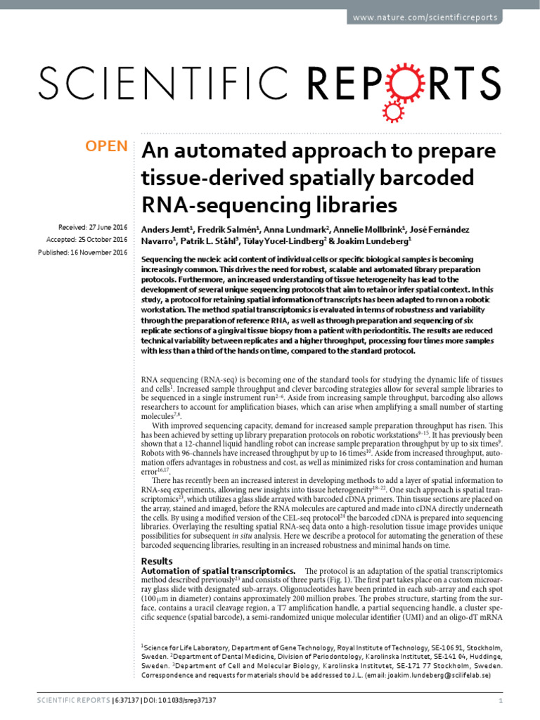 Automated Spatial RNA-Seq Library Prep | PDF | Complementary Dna | Dna ...