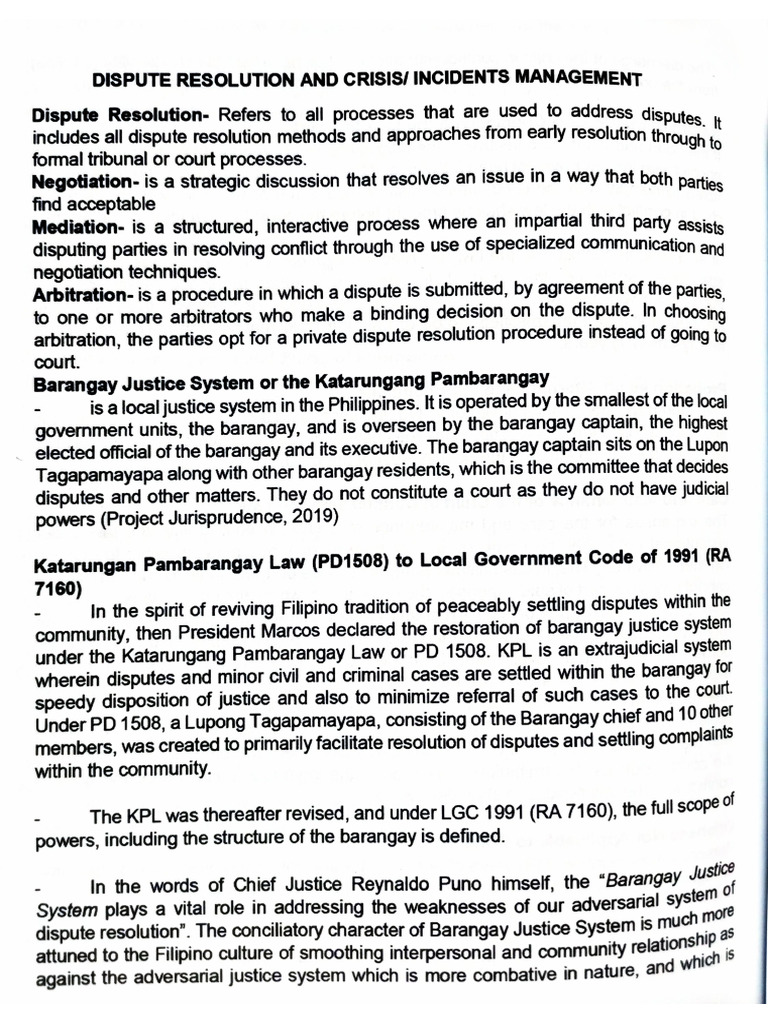 Dispute Resolution and Crisis MNGT 1 | PDF