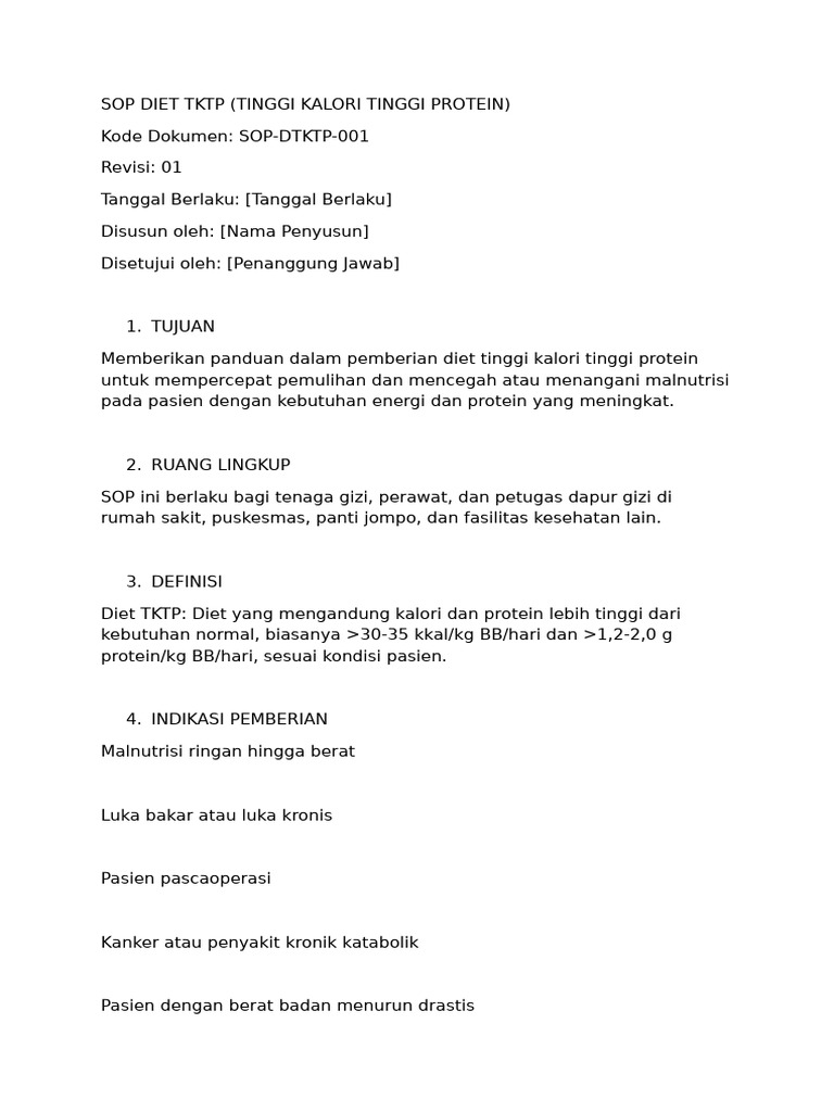 Panduan Diet Tinggi Kalori Protein | PDF