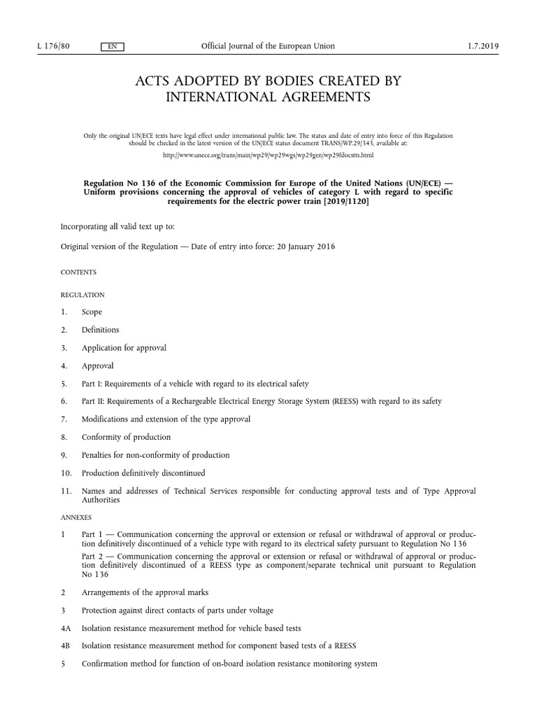 UN/ECE Regulation No. 136 Overview | PDF | Insulator (Electricity ...