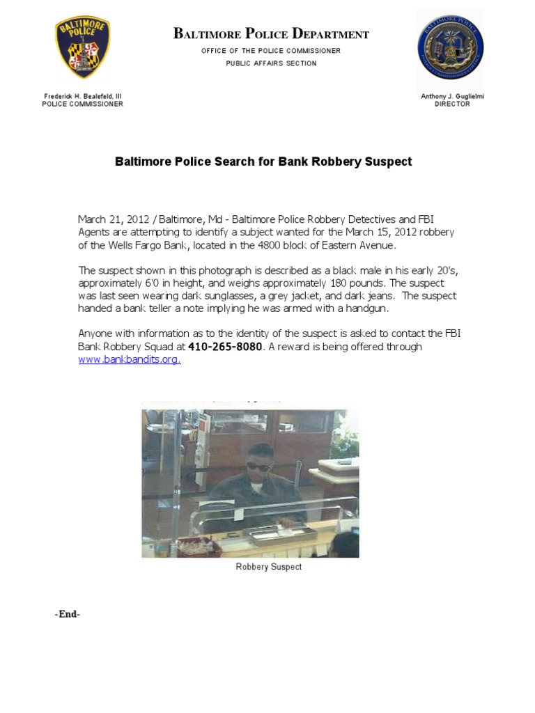 Baltimore Bank Robbery Alert | PDF | Politics | Mystery, Thriller ...