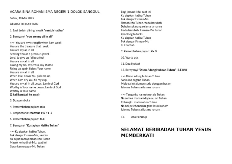 Acara Kebaktian Rohani SMA Negeri 1 | PDF