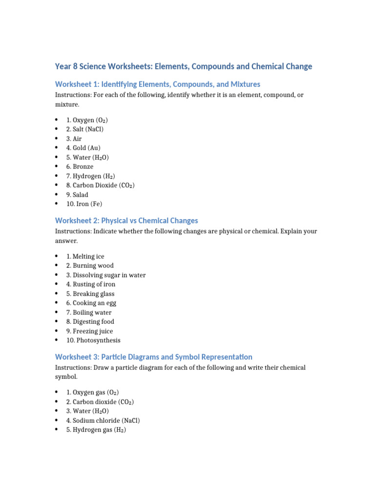 Year 8 Science: Elements & Chemical Changes | PDF