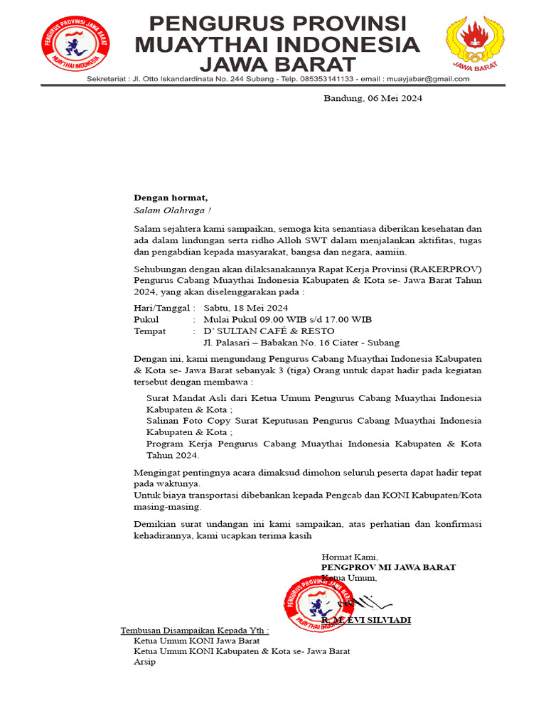 Surat Undangan Rakerprov 2024 | PDF