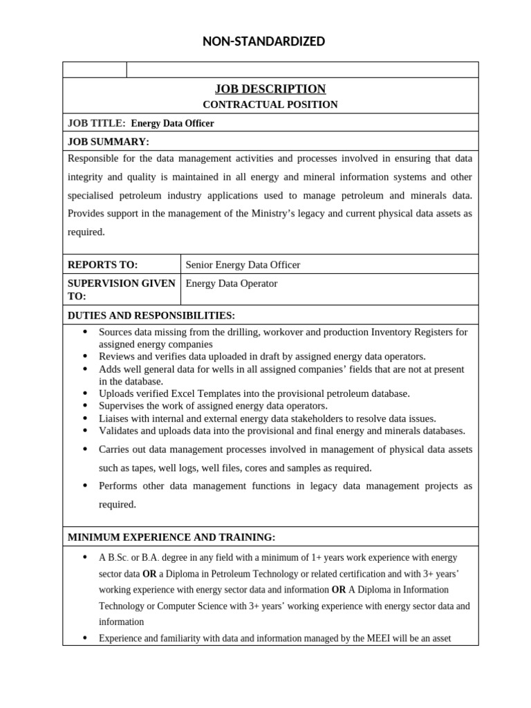 Energy Data Officer Job Description | PDF