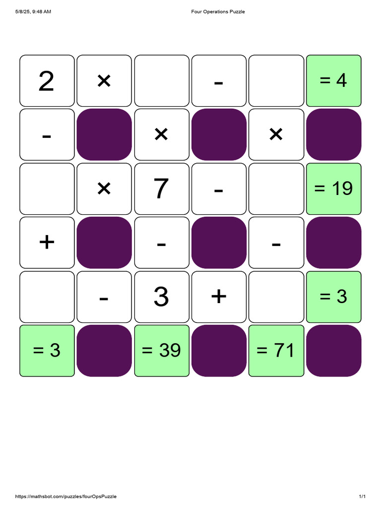 Four Operations Math Puzzle Guide | PDF