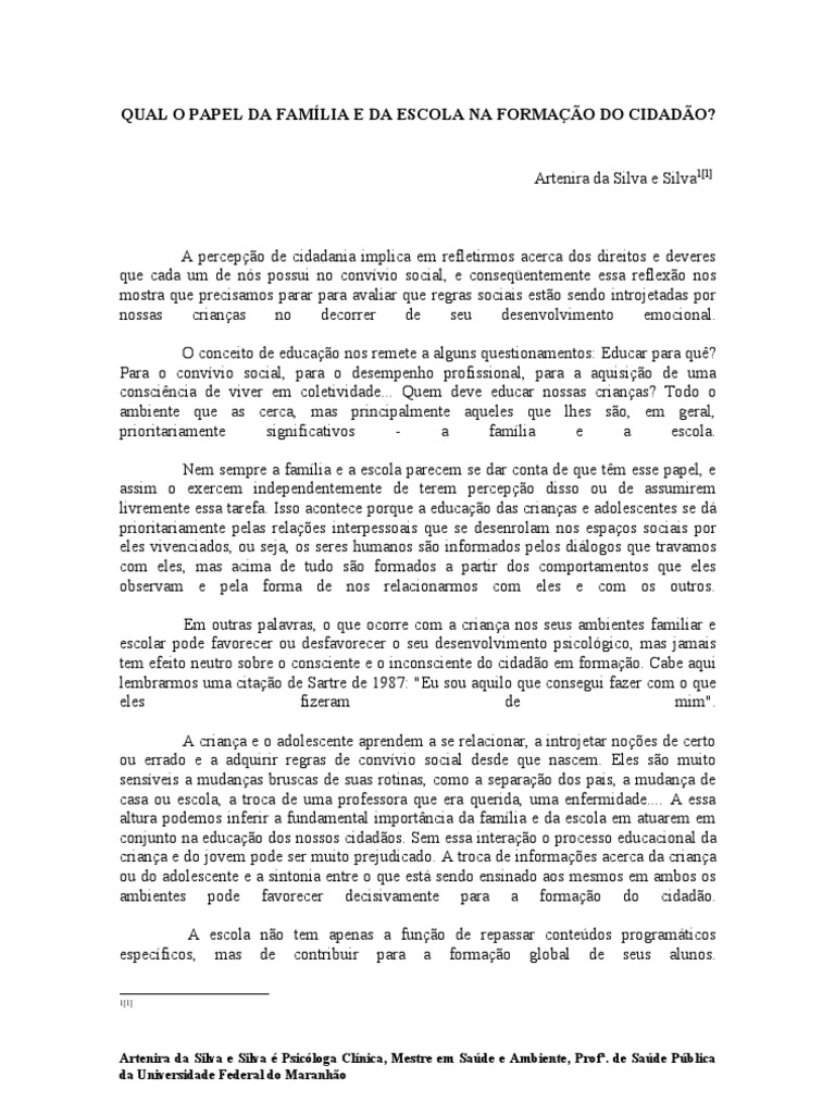 Papel da Família e Escola na Cidadania | PDF | Família | Adolescência