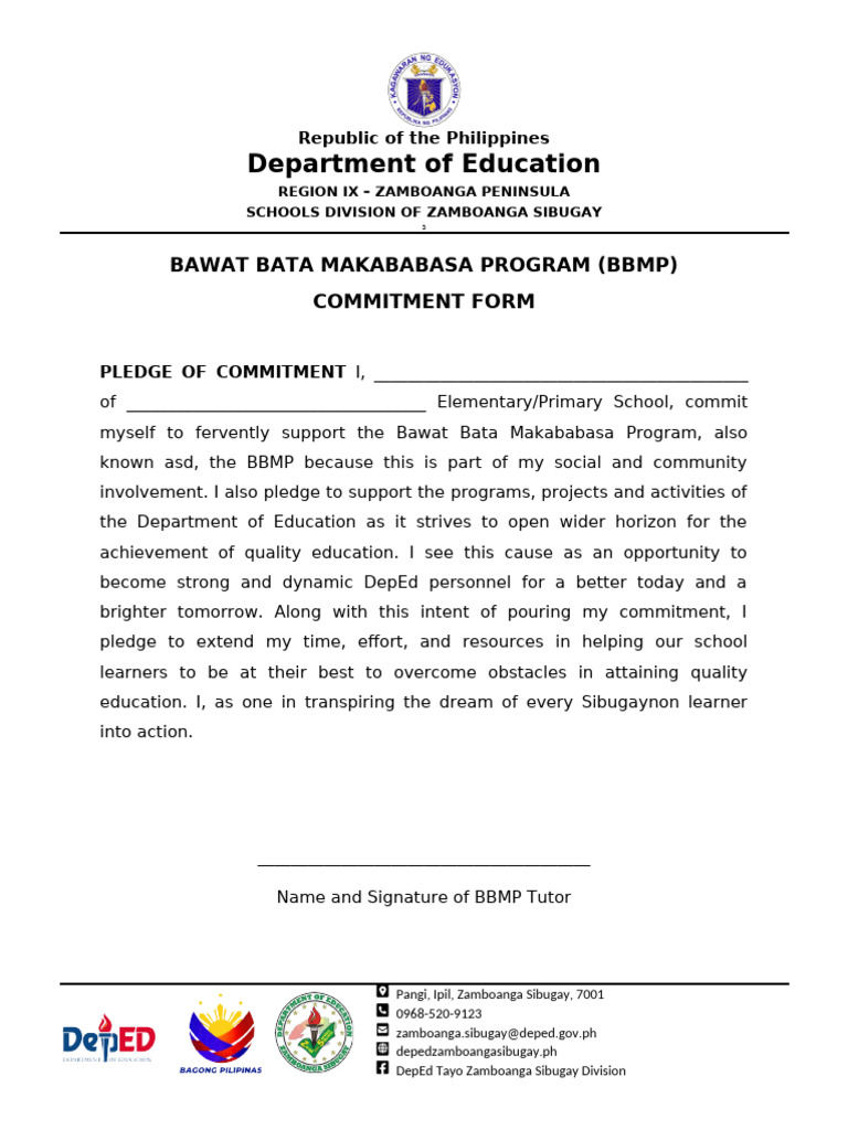 BBMP Commitment Form for Parents | PDF | Social Institutions