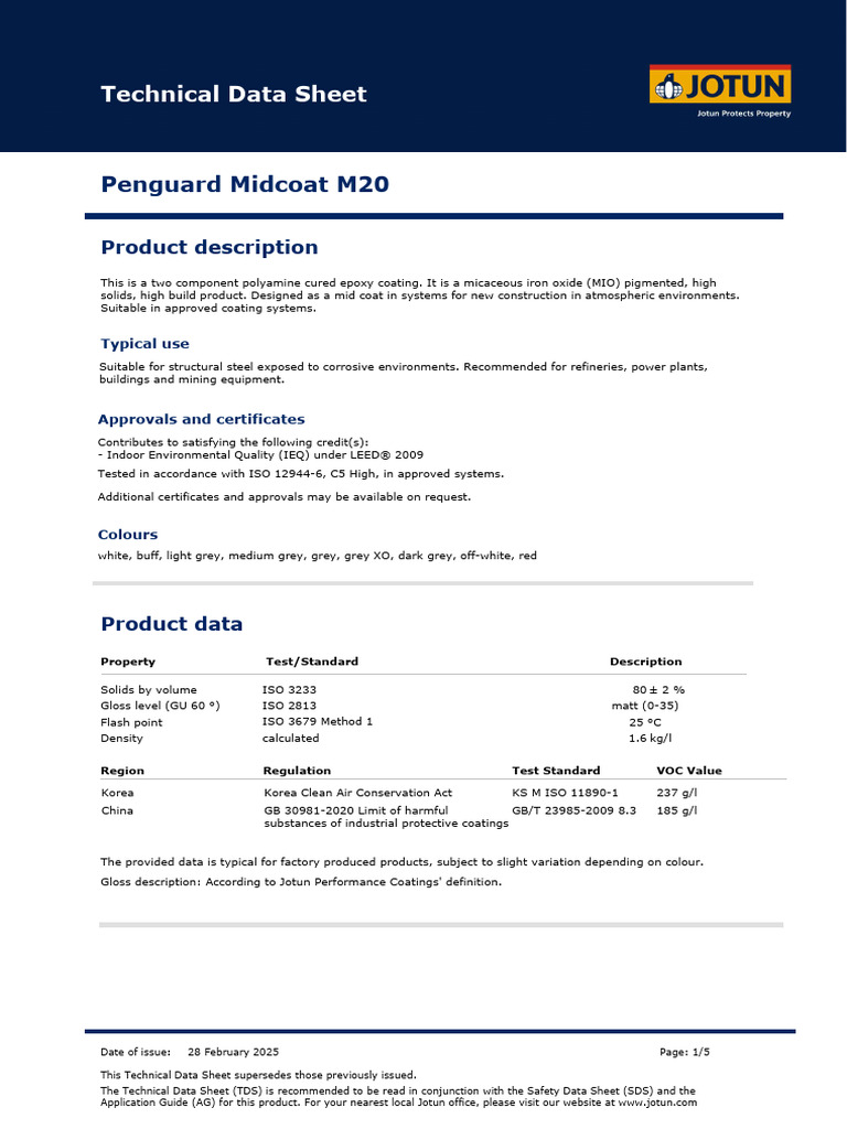 Penguard Midcoat M20 Technical Data Sheet | PDF | Coating | Paint