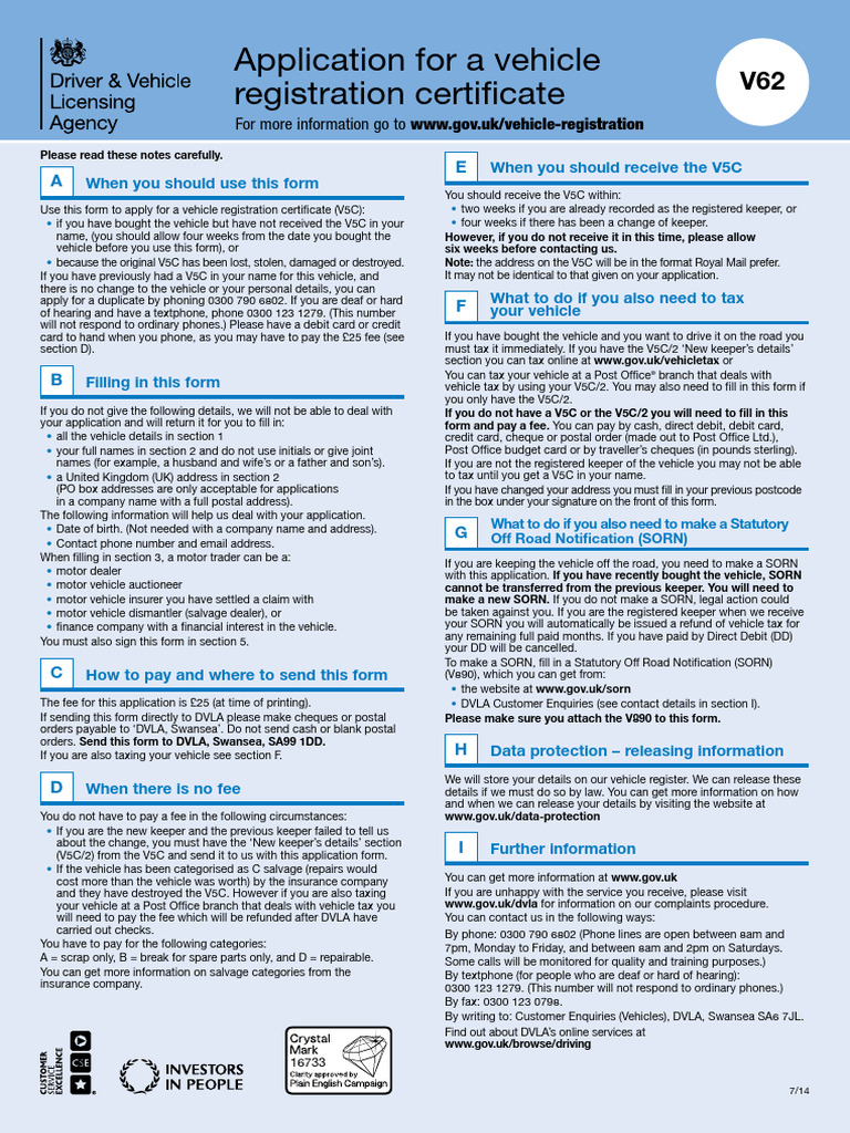 Application For A Vehicle Registration Certificate: For More ...