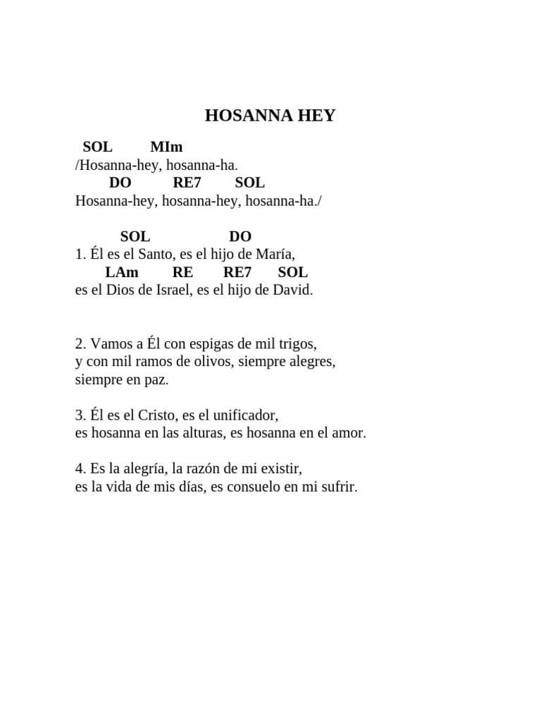 Acordes y Letra de Hosanna Hey | PDF