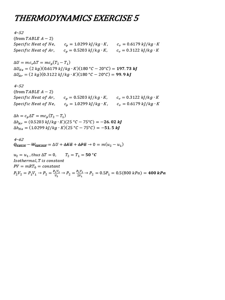 Thermodynamics Exercise 5 | PDF | Thermodynamics | Physical Phenomena