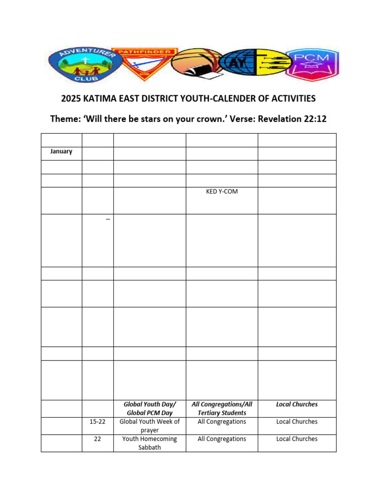 2025 Katima East Youth Activities Calendar | PDF | Restorationism ...
