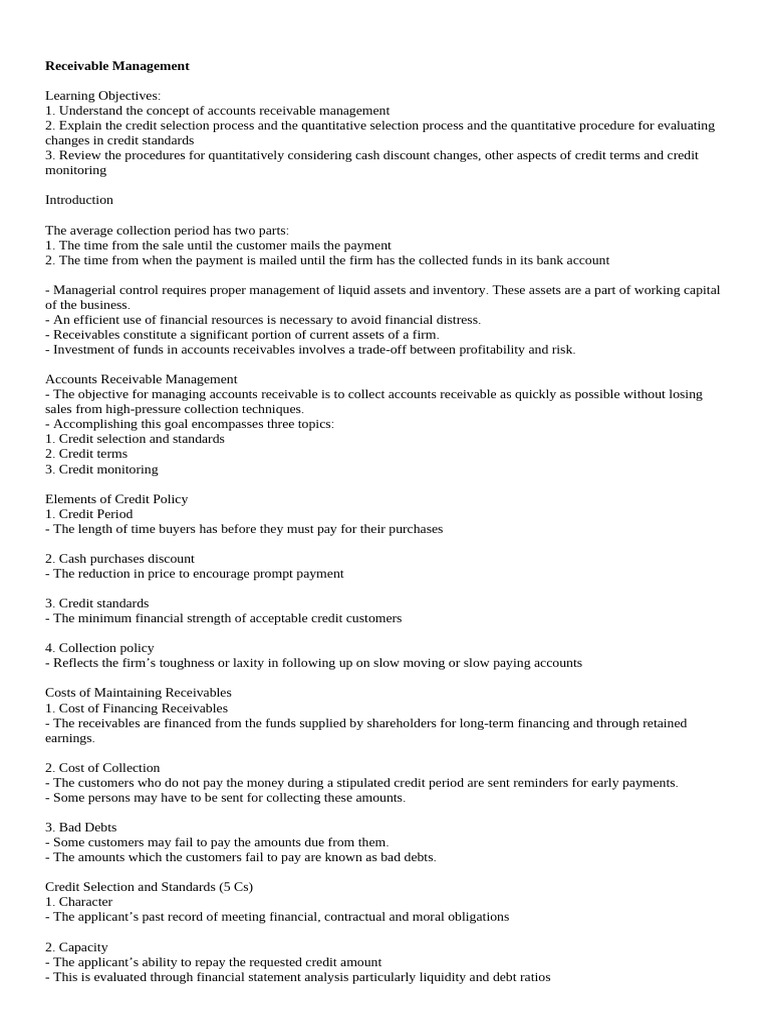 Effective Accounts Receivable Management | PDF | Credit | Finance ...