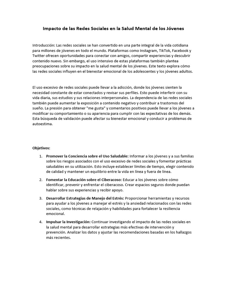 Impacto de Las Redes Sociales en La Salud Mental de Los Jóvenes | PDF