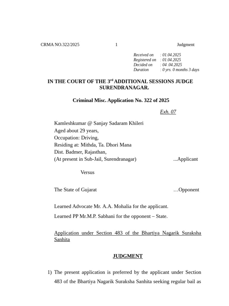 Bail Application Rejected: CRMA 322/2025 | PDF | Bail | Crimes