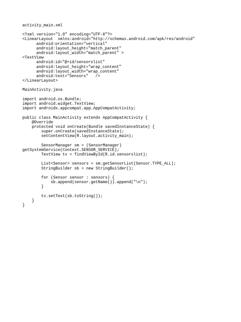 Android Sensor List Display Code | PDF