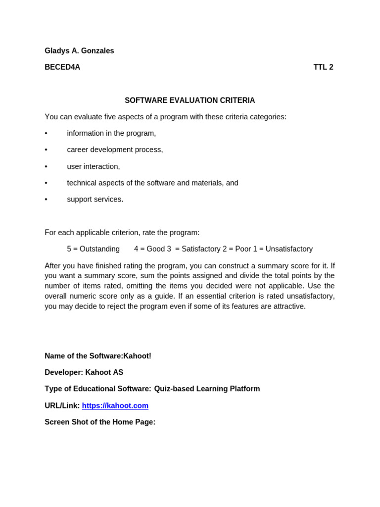 Software Evaluation Criteria Overview | PDF | Computer Program ...