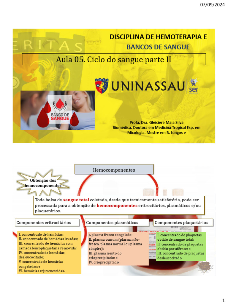 Componentes do Ciclo do Sangue em Hemoterapia | PDF | Plasma sanguíneo ...