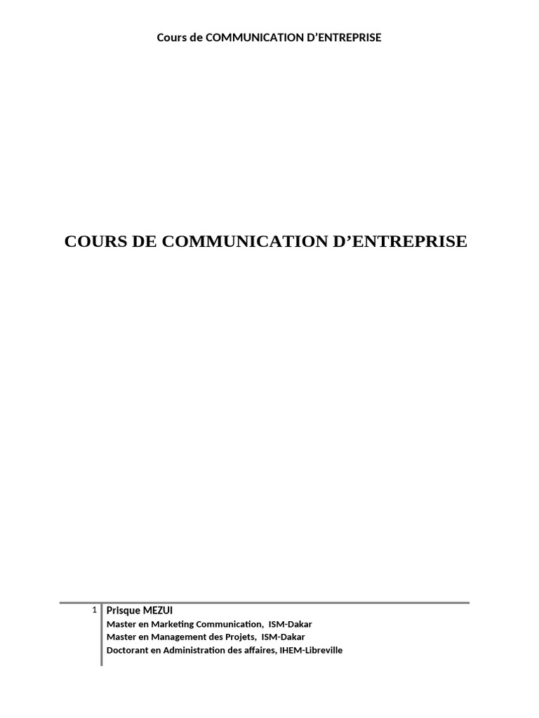 Cours de Communication d'Entreprise | PDF | Business | la communication